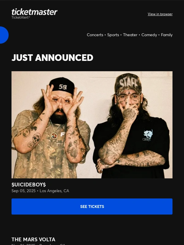 Ticketmaster - The Mars Volta,Monster Jam,$UICIDEBOY$ & more near you!
