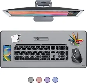 Logitech Desk Mat - Studio Series, Multifunctional Large Desk Pad, Extended Mouse Mat, Office Desk Protector with Anti-slip Base, Spill-resistant Durable Design, in Mid-Grey