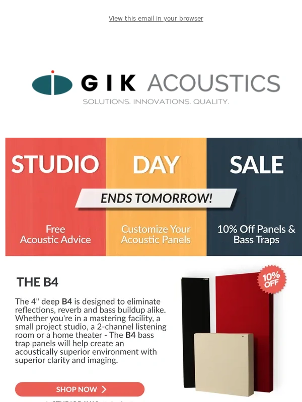GIK Acoustics - Ends Tomorrow! 10% Off Acoustic Panels & Bass Traps!