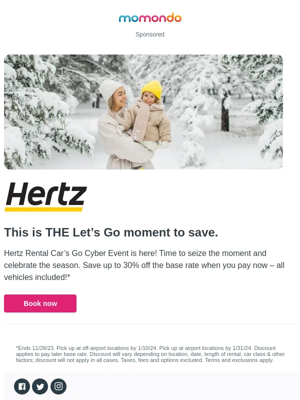 Momondo - Save up to 30% off during the Hertz Cyber Week event