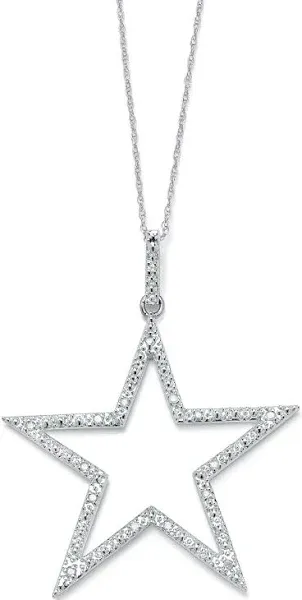 PalmBeach Jewelry Platinum Over Sterling Silver 1/10 TCW Round Diamond Star-Shaped Pendant and