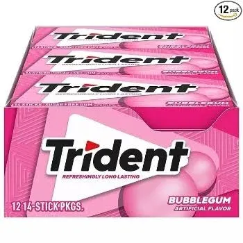 Trident Bubblegum Sugar Free Gum 12 Packs of 14 Pieces