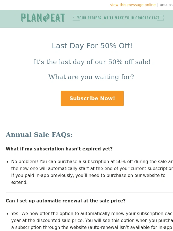 Plan to Eat - Last Day For 50% Off!