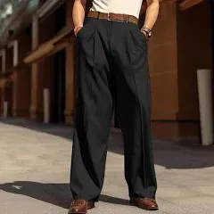 Men's Dress Pants Trousers Baggy Pants Casual Pants Pleated Pants Wide Leg Front Pocket Straight Leg Plain Comfort Breathable Wedding Business Beach F