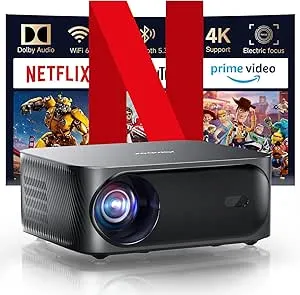 [Netflix-Licensed/Dolby Audio]Outdoor Projector with Wifi 6 and Bluetooth, iSinbox 1080P Native 700ANSI Portable Movie Projector, Built-in Netflix/ YouTube/ PrimeVideo, Electric Focus Smart Projector