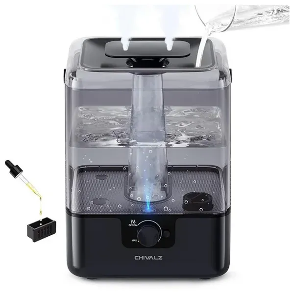 CHIVALZ - 6L Humidifiers, Cool Mist, 1 Pack, 2 Mist Outlets, Black
