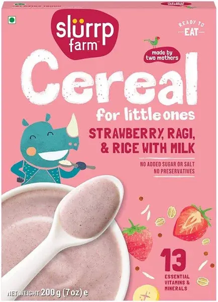 Slurrp Farm Baby Cereal Ragi, Rice and Strawberry with Milk