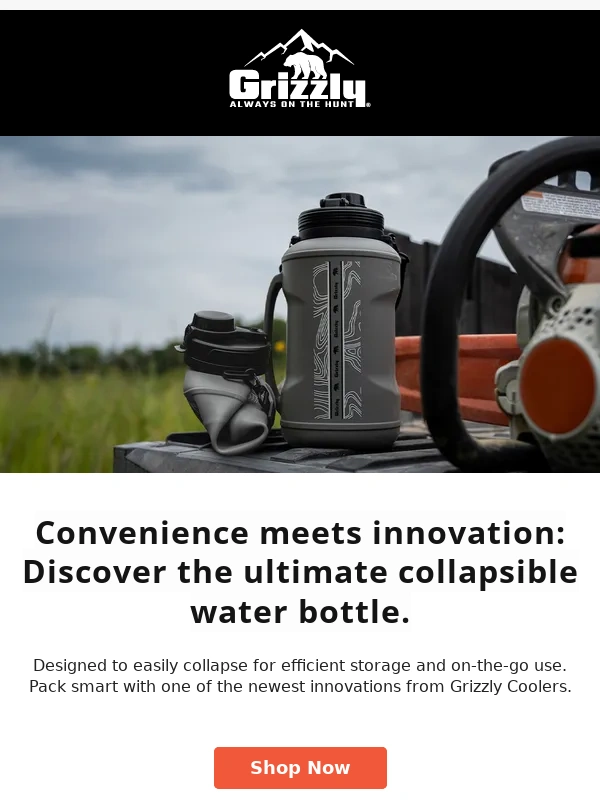 Grizzly Coolers - Stay Hydrated on-the-go with Our New Collapsible Bottle
