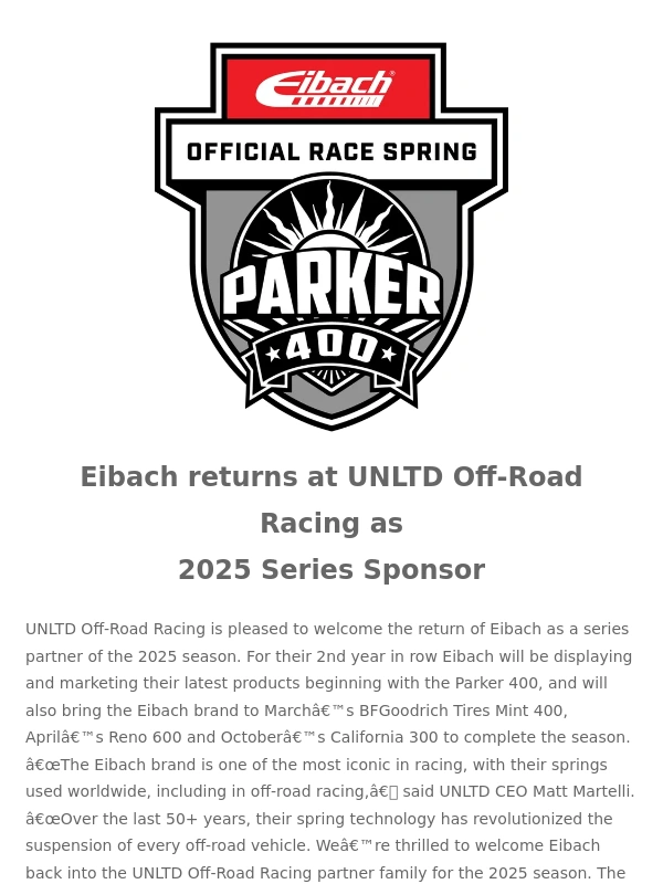 Eibach - Official Race Spring of The Parker 400!