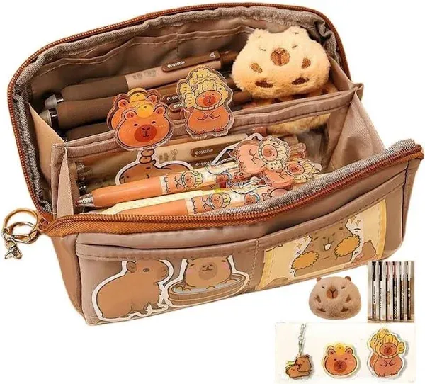 UIVXXUD Adorable Capybara Bear 10-Layer Flip Canvas Pen Case