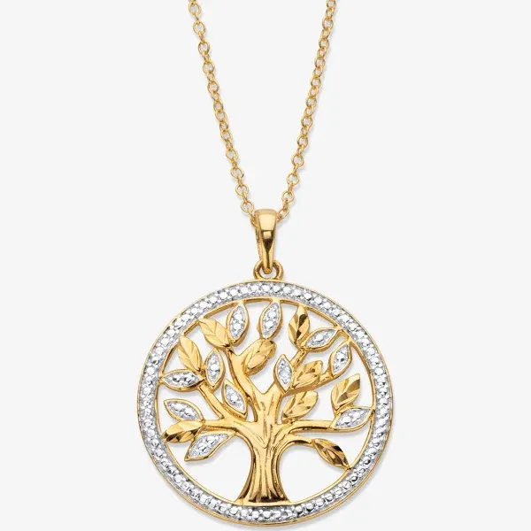 PalmBeach Jewelry 14K Gold-Plated Sterling Silver Diamond Tree of Life Pendant Necklace