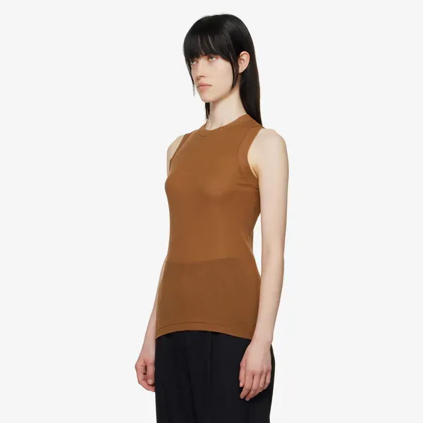 Auralee Brown Super High Gauge Sheer Tank Top