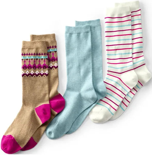 Lands' End Women's 3-Pack Patterned Crew Socks