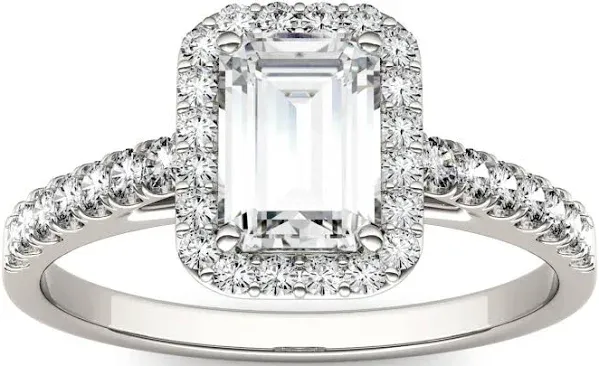 Charles & Colvard Moissanite Emerald Adora Halo Engagement Ring