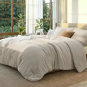 Bedsure Queen Size Comforter Set, Beige Soft Prewashed Bedding for All Seasons, 3 Pieces GentleSoft™ Warm Down Alternative Bed Set, 1 Lightweight Comforter (90"x90") and 2 Pillowcases (20"x26")