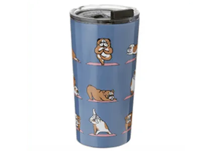 Society6 Huebucket English Bulldog Yoga Travel Mug, 22-ounce