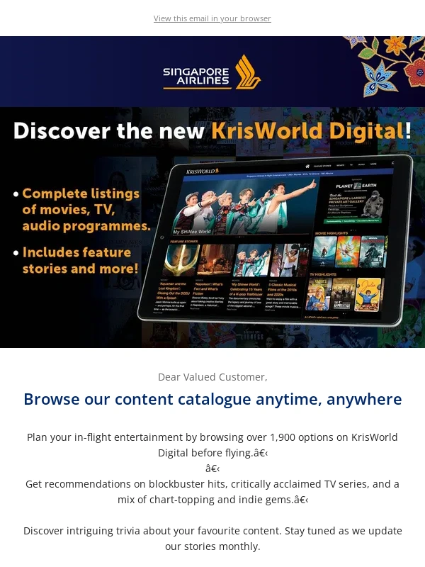 Singapore Airlines - Plan what to watch onboard with the all-new KrisWorld Digital