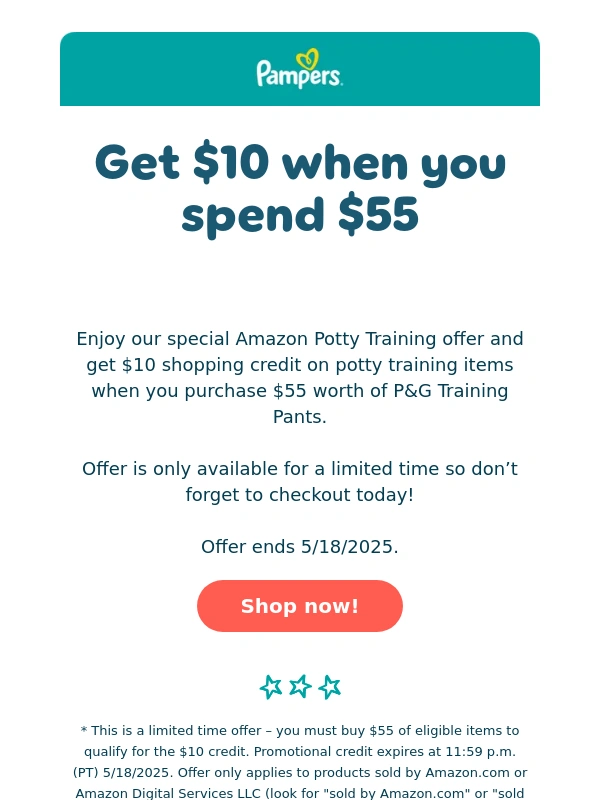 Pampers - Spend $55,Get $10