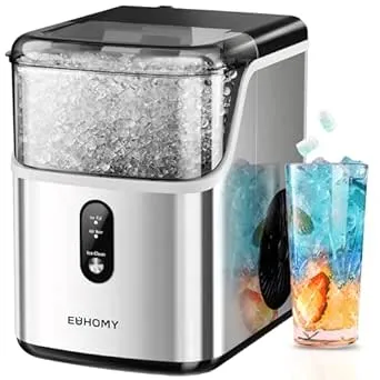 EUHOMY Nugget Ice Makers Countertop, Pebble Ice Maker Machine with 35lbs/24H Soft Ice, Self-Cleaning Sonic Ice Maker with Ice Scoop&Basket, Pellet Ice Maker for Home/Kitchen/Office(Stainless Steels)