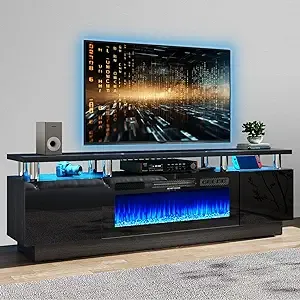 oneinmil - Fireplace TV Stand, 36" Electric Fireplace, 2 Tier, for TVs Up to 80", Black