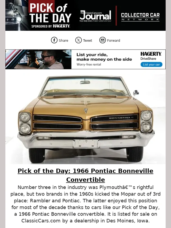 ClassicCars.com - Pick of the Day: 1966 Pontiac Bonneville Convertible