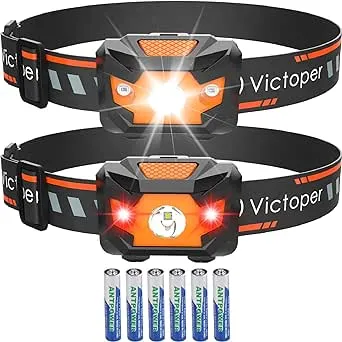 2-Pack Victoper 4 Modes Red Light Head Lamp Battery Powered, Hardhat Mechanic Waterproof Headlamp (Orange)