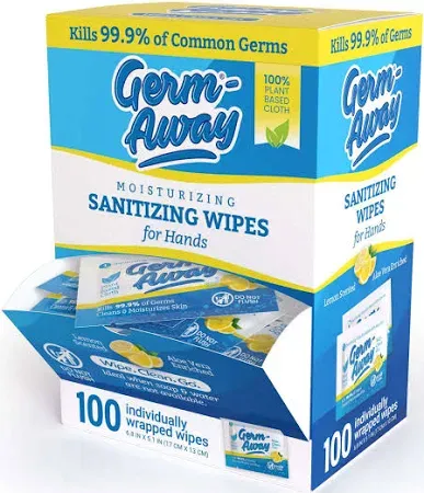 Germ-away Large Antibacterial Hand Wipes Individually Wrapped Wipes Travel Size Hand Sanitzer Wipes with Aloe in Dispenser Box