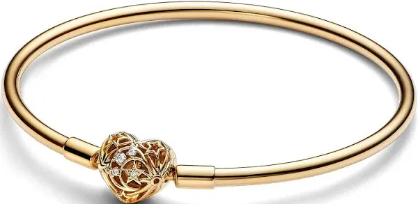 Pandora Celestial Heart Clasp Bangle Bracelet in 14K Gold-Plated