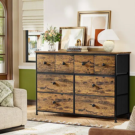40.6" 8-Drawer Ebern Designs Ojaswi Chest Dresser w/ Fabric Storage (Rustic Brown/Black) $68.99 + Free Shipping