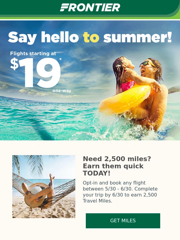 Frontier Airlines - C?L summer deals: $19 flights to kickstart your vacation ?