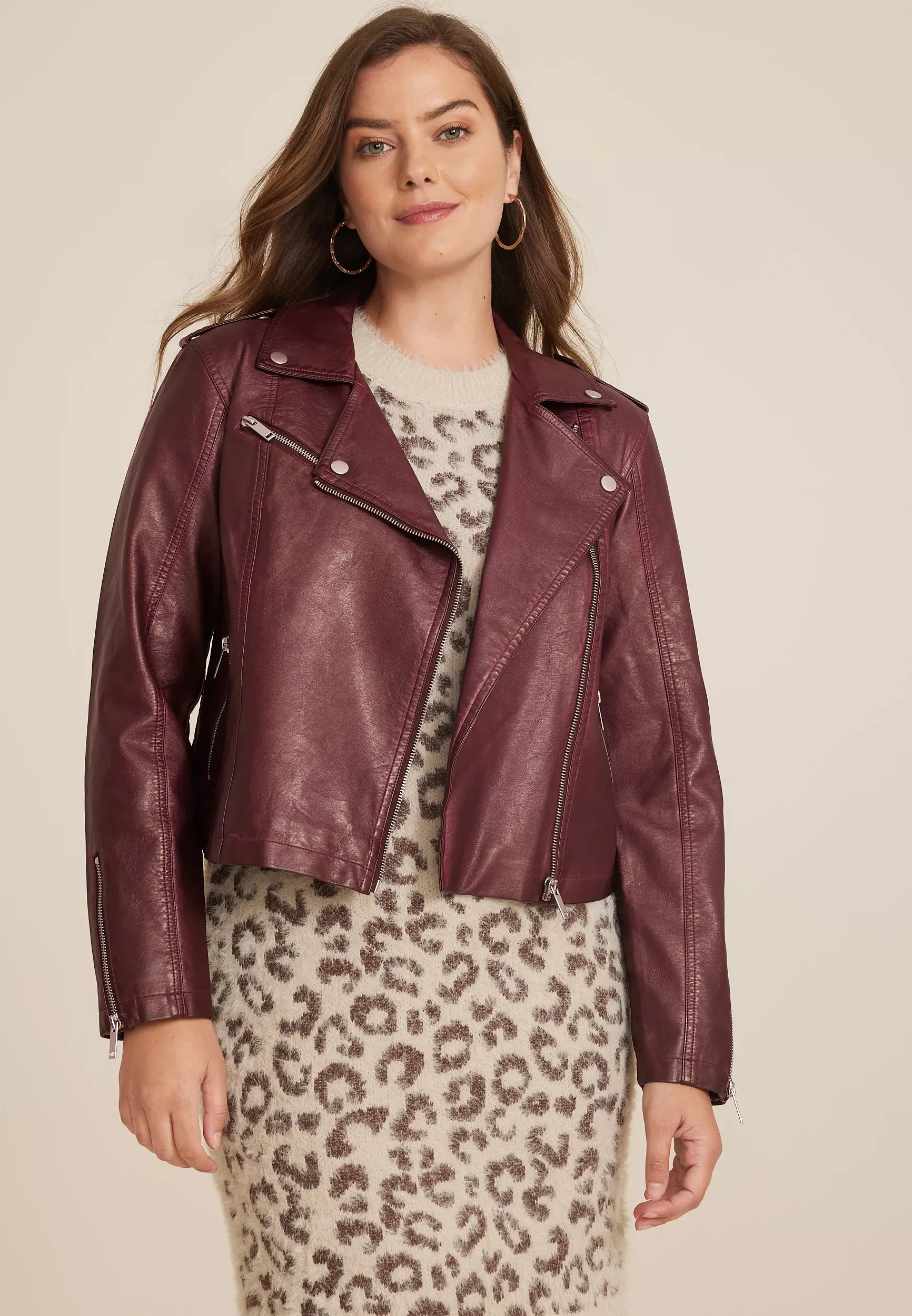 Maurices Women's Faux Leather Moto Jacket Brown  - X Small