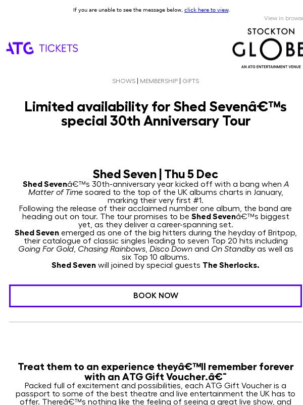 ATG Tickets - Shed Seven arrive next month!