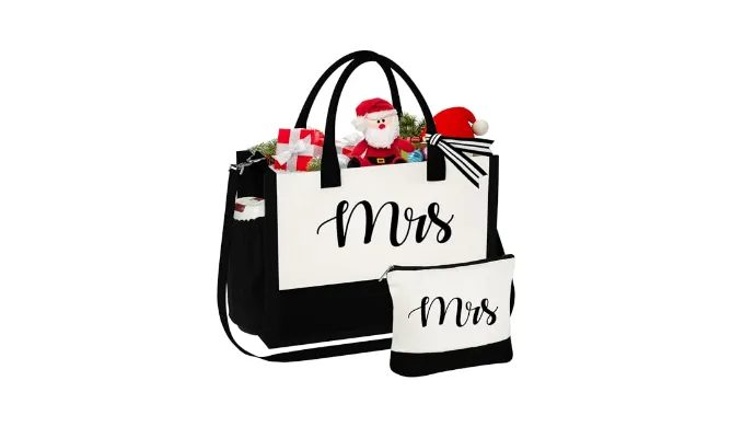 YOOLIFE Gifts for Women Female – Birthday for Women Bridesmaid Wedding Teacher Mrs Gifts | Initial Canvas Tote Bag & Makeup Bag