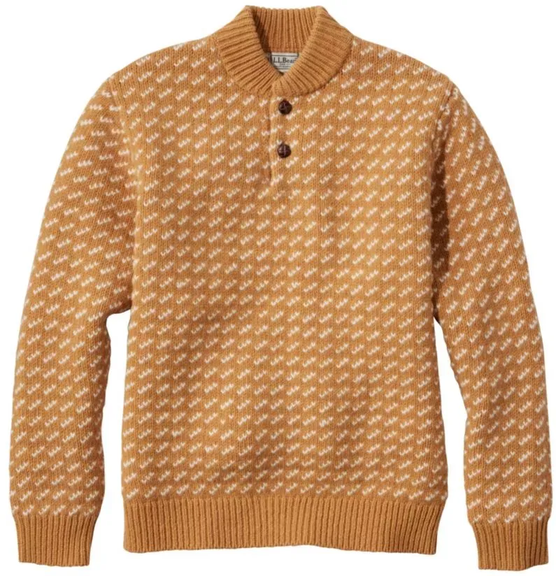 Men's Classic Ragg Wool Henley Sweater, Bird's-Eye Toffee/Sailcloth Large, Lambswool Wool L.L.Bean