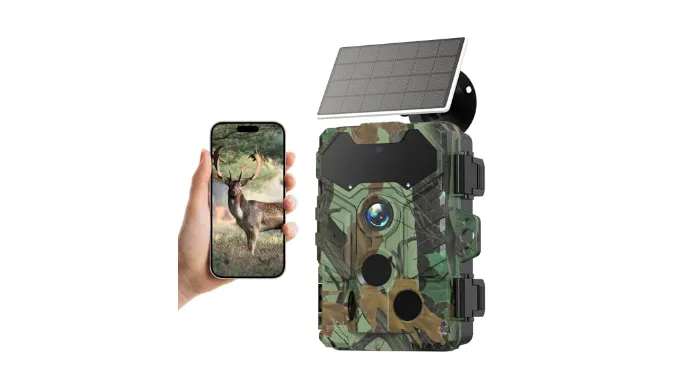 WASKAME Trail Camera 32MP WiFi Hunting Camera 1080P with Solar 2.4″ TFT Night Vision No Glow IP66 Water Proof for Wild Farm Hunting Property Security
