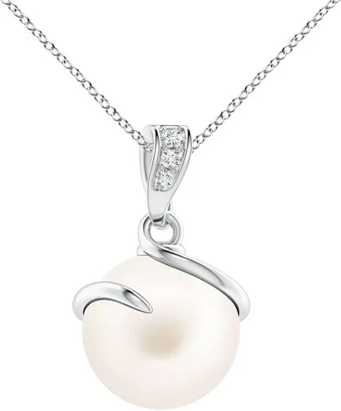 Freshwater Pearl Spiral Pendant with Diamonds