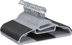 Amazon Basics Rubber Coated Plastic Hangers, Pack of 50, Gray