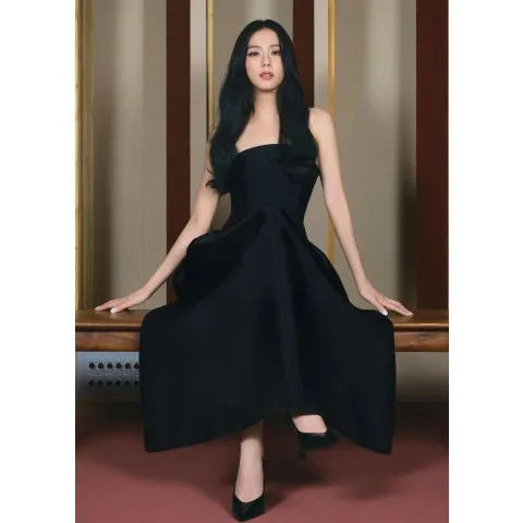 Self Portrait Black Taffeta Midi Dress