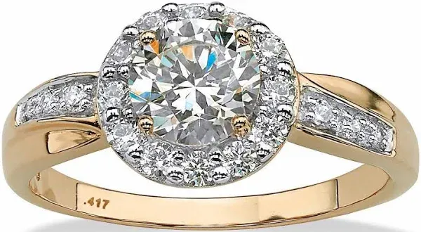 PalmBeach Jewelry 10K Yellow Gold Cubic Zirconia Halo Engagement Ring (1.48 TCW)