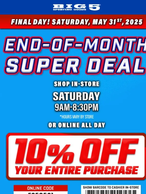 Big 5 Sporting Goods - Last Day! 10% Off Coupon! In-Store and Online
