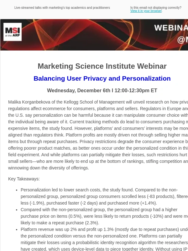 MSI - MSI Webinar: Balancing User Privacy and Personalization