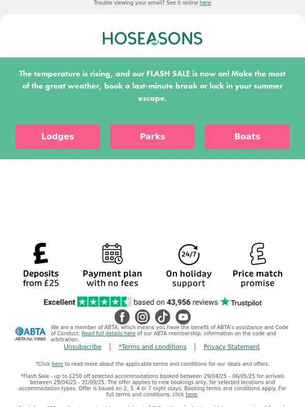 Hoseasons - Flash Sale ? Up to £250 off*