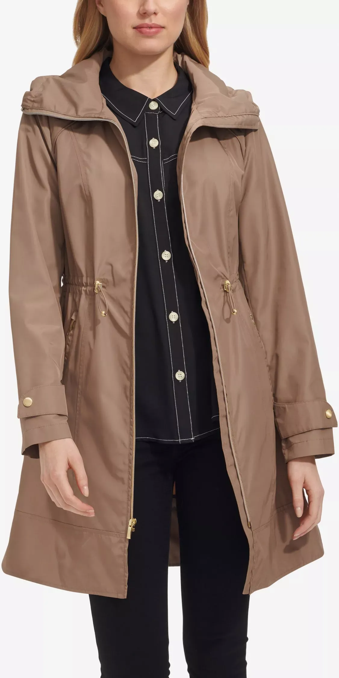 Cole Haan Women's Packable Rain Jacket - Beige Size Small Water-Resistant - Size: S