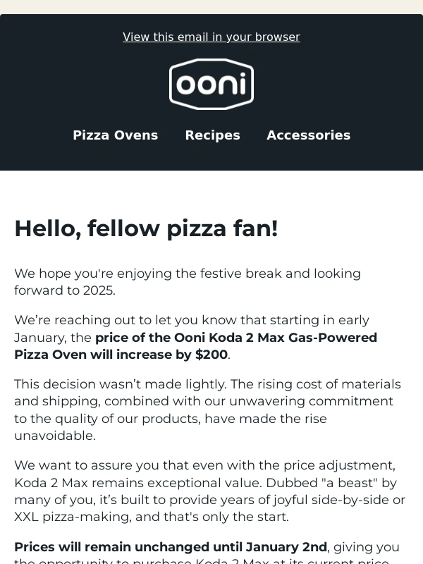 Ooni - Price Update Coming Soon for Koda 2 Max