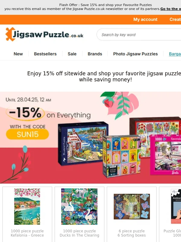 Jigsaw Puzzle - Flash Offer : Save 15% and shop your Favourite Puzzles