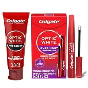 Colgate - Optic White Overnight Teeth Whitening Pen and Whitening Toothpaste Kit, 0.08 fl oz, 21 Nightly Treatments, 3.0 fl oz