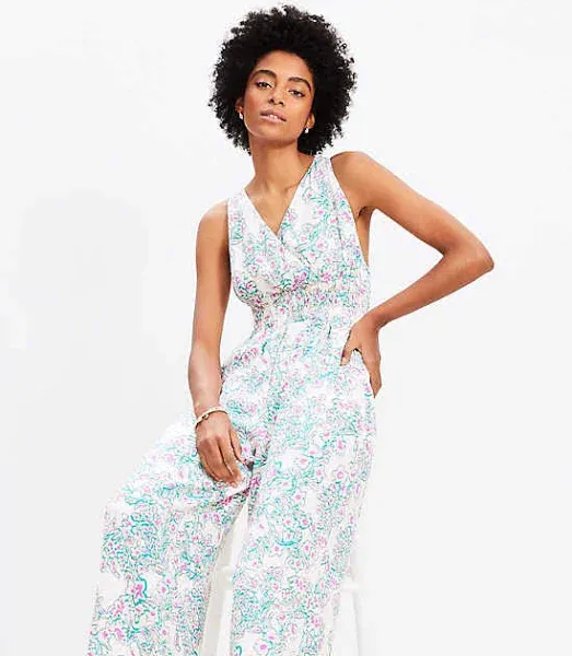Women's Loft Floral Smocked Crisscross Back Jumpsuit