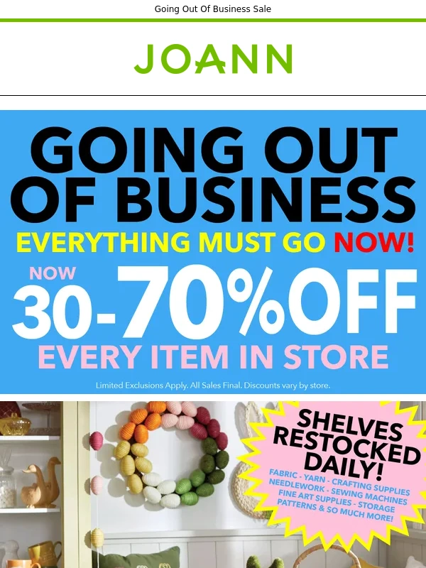 Joann - New,higher discounts! Now 30-70% off EVERYTHING!