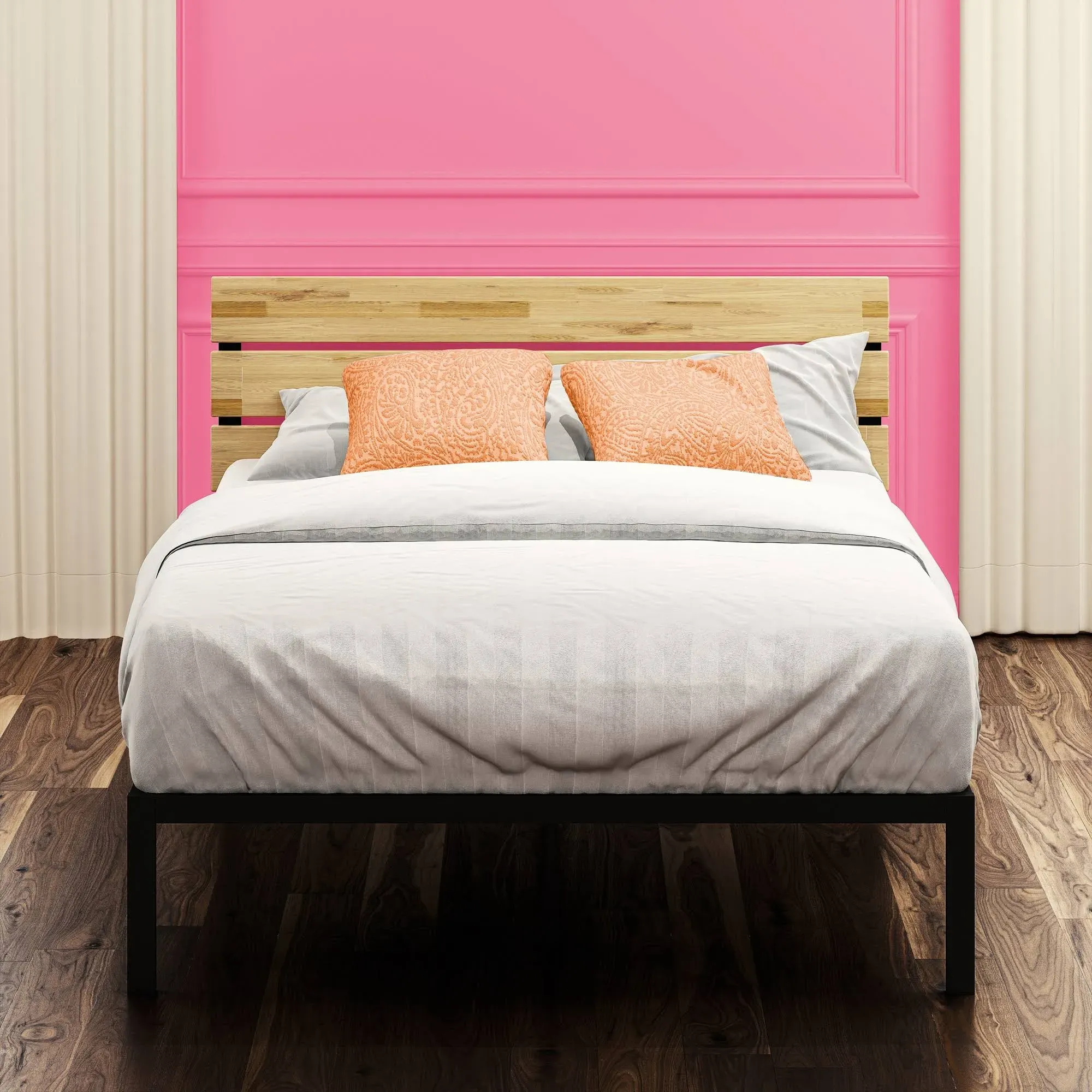 Zinus Natural Bamboo and Black King Metal Platform Bed | CLO-JQXT-14K