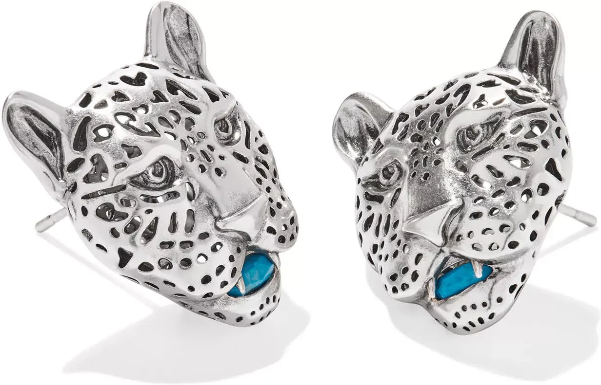 Kendra Scott Maura Vintage Silver Jaguar Statement Stud Earrings